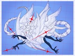 1boy animal_ears biblically_accurate_angel claws closed_eyes feathered_wings highres multiple_wings original rabbit_ears rei_(crrn) slimycassis snake_tail solo tail talons wings