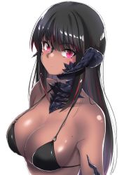 1girl absurdres au_ra warrior_of_light_(ff14) bikini black_bikini black_hair breasts dark-skinned_female dark_skin dragon_horns final_fantasy final_fantasy_xiv highres horns kaname_nagi large_breasts long_hair looking_at_viewer multicolored_hair red_eyes scales solo streaked_hair swimsuit upper_body