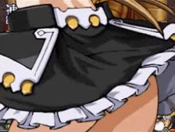 1girl animated animated_gif text_background bouncing_breasts breasts brown_hair elf long_hair lowres neige_hausen pointy_ears sideboob skirt super_robot_wars super_robot_wars_og_saga_mugen_no_frontier super_robot_wars_og_saga_mugen_no_frontier_exceed