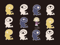 1girl black_pantyhose blonde_hair closed_eyes flat_color long_sleeves no_mouth odd_one_out outstretched_arms pantyhose purple_sweater regurusu_(nagarevosi) short_hair skirt solo sweater urotsuki walking yume_2kki