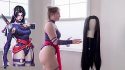 1girl animated ass ass_focus black_hair cosplay curvy female_focus from_below highleg highleg_leotard highres huge_ass indoors leotard marvel marvel_rivals musclemommycosplay psylocke psylocke_(cosplay) psylocke_(marvel_rivals) purple_leotard purple_thighhighs real_life revealing_clothes solo sound subtitled tagme thick_thighs thighhighs thighs thong_leotard video wide_hips x-men