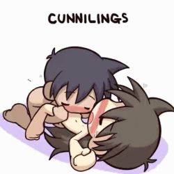 1boy 1girl animated animated_gif blush chibi cunnilingus hetero ikkyuu kamasutra lowres oral tagme