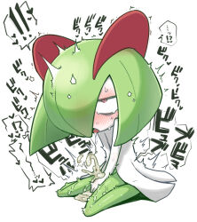 ! !! !? 1boy 5saiji ahegao blush colored_skin cum cum_pool dashed_eyes dress drooling ejaculation full-face_blush gen_3_pokemon green_hair green_skin heart kirlia male_focus male_masturbation masturbation multicolored_skin nintendo open_mouth orgasm pokemon pokemon_(creature) rolling_eyes saliva shota simple_background sitting solo sweat trap two-tone_skin wariza white_background white_skin