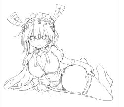1girl antlers breasts button_shirt cleavage cool-kyou_shinja coolkyou2 gloves horns kobayashi-san_chi_no_maidragon large_breasts long_hair panties sketch thick_thighs thighhighs thighs tohru_(maidragon) underwear