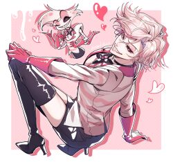 1boy angel_dust black_boots boots demon_boy extra_arms hazbin_hotel heterochromia high_heel_boots high_heels humanization looking_at_viewer male_focus sharp_teeth solo spider_boy suprejunior teeth thigh_boots