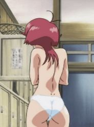 00s 1girl animated animated_gif anime_screenshot antenna_hair aoi_anna ass ass_shake back breasts brown_hair butt_crack curvy female_focus huge_ass lowres no_bra panties red_hair shinkon_gattai_godannar!! shiny_skin solo standing topless_female underwear upper_body white_panties