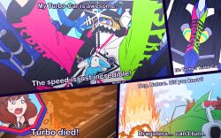 Rule 34 | 3girls, ahoge, animal ears, black helmet, blue eyes, bow, bowtie, car, carnival phantasm, collared shirt, commentary, day, driving, english commentary, english text, explosion, hair tie, helmet, heterochromia, horse ears, horse girl, ikuno dictus (umamusume), inset, jacket, long sleeves, medium hair, mixed-language commentary, motor vehicle, multicolored jacket, multiple girls, nice nature (umamusume), outdoors, purple eyes, race vehicle, racecar, romaji commentary, scalizo, scene reference, shirt, sparkle, stuffed animal, stuffed rabbit, stuffed toy, sweatdrop, twin turbo (umamusume), twintails, twitter username, umamusume