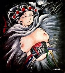 1girl absurdres black_hair breasts cyborg godzilla_(series) highres mafune_katsura medium_breasts ninsai_kaiju sleeping surgery terror_of_mechagodzilla toho topless_female