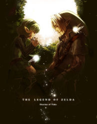 1boy 1girl bad_id bad_pixiv_id belt closed_eyes fairy gloves green_hair hairband hat highres instrument link navi nintendo ocarina pointy_ears saria_(zelda) takagi_(0takagi0) the_legend_of_zelda the_legend_of_zelda:_ocarina_of_time