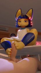 1boy 1girl 3d animal_crossing animal_ears animal_hands animated ankha_(animal_crossing) arm_support bare_arms bare_shoulders barefoot blue_collar blue_eyes blue_hair cat_ears cat_girl closed_mouth collar colored_skin dress erection eyebrows eyelashes footjob from_below full_body furry furry_female furry_with_non-furry grin hetero indoors interior interspecies large_penis leaning_back loli_vr looking_at_penis looking_at_viewer looking_down medium_hair naughty_face nintendo no_panties on_table parted_lips penis petite short_hair sitting size_difference sleeveless sleeveless_dress smile solo_focus sound table teeth thenaysayer34 thick_eyebrows toes two-footed_footjob uncensored video white_dress yellow_skin