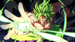 Rule 34 | 1boy, blank eyes, broly (dragon ball super), chromatic aberration, commentary request, cross scar, dragon ball, dragon ball super, dragon ball super broly, facial scar, foreshortening, green hair, legendary super saiyan, male focus, muscular, muscular male, open mouth, pectorals, rom (20), scar, scar on cheek, scar on chest, scar on face, solo, super saiyan, topless male, vignetting