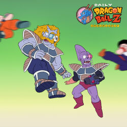 4boys alien bald bald_male black_eyes black_hair blonde_hair dragon_ball facial_hair kicking kuririn martial_arts multiple_boys mustache namek saiyan_armor scouter son_gohan surprised