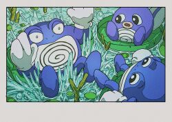 Rule 34 | evolutionary line, flower, gen 1 pokemon, highres, lake, lily pad, nintendo, no humans, onamuzi illust, outdoors, plant, pokemon, pokemon (creature), pokemon focus, poliwag, poliwhirl, poliwrath, sitting, tail, water