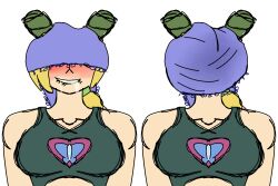 Rule 34 | 1girl, absurdres, aroused, atomic wedgie, bare shoulders, blonde hair, blue panties, blush, breasts, bun with braided base, cone hair bun, covered eyes, double bun, female pervert, green hair, green lips, hair bun, highres, jojo no kimyou na bouken, jolynecujohwedgie, kuujou jolyne, multicolored hair, object on head, panties, panties on head, panty mask, pervert, ponytail, self-upload, short hair, smile, solo, steam, stone ocean, transparent background, two-tone hair, underwear, underwear on head, wedgie