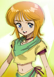 blue_eyes elpeo_puru female_focus gundam gundam_zz jewelry midriff necklace orange_hair shijou_yukimasa solo