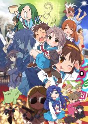 Rule 34 | 00s, 10s, 1980s (style), 6+girls, ;p, achakura, asahina mikuru, asakura ryoko, blue eyes, blue hair, brown eyes, brown hair, cardigan, carrying, cat, character request, churuya, completely nude, dog, dual persona, everyone, explosion, fujiwara (suzumiya haruhi), glasses, gun, highres, kamen rider, kimidori-san, kimidori emiri, koizumi itsuki, kouyouen academy school uniform, kunikida (suzumiya haruhi), kyon, kyon no imouto, long hair, multiple boys, multiple girls, nagato yuki, nude, official alternate hair length, official alternate hairstyle, oldschool, one eye closed, pine (pine-box), princess carry, purple hair, retro artstyle, sasaki, sasaki (suzumiya haruhi), school uniform, serafuku, shamisen (suzumiya haruhi), short hair, student council president (suzumiya haruhi), sunglasses, suou kuyou, suzumiya haruhi, suzumiya haruhi-chan no yuuutsu, suzumiya haruhi no shoushitsu, suzumiya haruhi no yuuutsu, tachibana kyouko (suzumiya haruhi), taniguchi (suzumiya haruhi), tonari no totoro, tongue, tongue out, tsuruya, v, weapon
