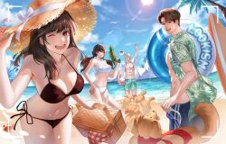 2boys 2girls anjanikorry beach bikini black_bikini blue_sky day dog highres hong_jae-hye hong_jae-yeol lookism multiple_boys multiple_girls ocean outdoors palm_tree park_ha-neul park_hyung-suk shore side-tie_bikini_bottom sky swim_ring swimsuit tree water white_bikini