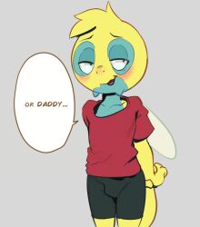 1boy apis blonde_hair blush dunsparce gen_2_pokemon male_focus monster_boy nintendo pokemon pokemon_(creature) shirt shorts shota solo tail wings