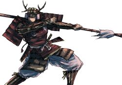 Rule 34 | armor, fake horns, helmet, homex, horned helmet, horns, male focus, polearm, sanada yukimura, sengoku musou, shawl, sketch, spear, weapon