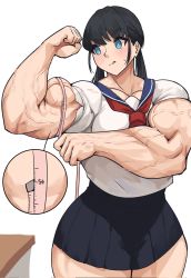 Rule 34 | biceps, highres, measuring, musctonk, muscular, muscular female, original, torn clothes, torn sleeves, veins