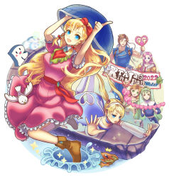 1boy bird blonde_hair blue_eyes blush braid brown_hair castlevania:_rondo_of_blood castlevania_(series) character_request dove fish green_eyes green_hair hair_ornament long_hair looking_at_viewer maria_renard mauve_hair multiple_girls open_mouth parody rta-chan rta_in_japan splashing style_parody sunasu-tamako super_castlevania_iv