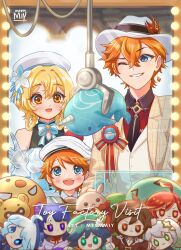 Rule 34 | 4boys, 5girls, ahoge, bare shoulders, blonde hair, blue eyes, blue hair, brothers, brown hair, character doll, collared shirt, crane game, fedora, flower, furina (genshin impact), genshin impact, gloves, green eyes, grin, hair flower, hair ornament, hat, highres, jumpy dumpty, lumine (genshin impact), mavuika (genshin impact), meemmiy, multiple boys, multiple girls, nahida (genshin impact), one eye closed, open mouth, orange eyes, orange hair, purple eyes, purple hair, raiden shogun, red eyes, red hair, shirt, siblings, smile, stuffed animal, stuffed narwhal, stuffed toy, tartaglia (genshin impact), teucer (genshin impact), venti (genshin impact), white gloves, white hair, white hat, zhongli (genshin impact)