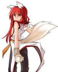 1girl animal_ears animal_hands black_shorts blush breasts coat commentary_request cowboy_shot dog_ears dog_girl dog_tail gloves hair_between_eyes hood hooded_coat kaminagi_(kaminagi-tei) long_bangs long_hair looking_at_viewer looking_back monk_(ragnarok_online) nipples no_shirt open_clothes open_coat paw_gloves ragnarok_online red_eyes red_hair shorts simple_background small_breasts solo tail white_background white_coat