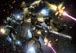 beam bonyama damaged geara_zulu gun gundam gundam_unicorn jagd_doga mecha robot shield space weapon