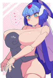 ... 1boy 1girl absurdres age_difference android blue_eyes blue_helmet blush buzzlyears fairy_leviathan_(mega_man) fins head_fins helmet highres joints mega_man_(series) mega_man_zero_(series) no_nipples nude onee-shota pink_background ringed_eyes robot_girl robot_joints simple_background solo_focus speech_bubble