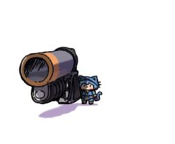 1girl :3 aiming aiming_at_viewer animal_ears blu_pyro_(tf2) blue_bodysuit blue_hair blush_stickers bodysuit cat_ears cat_tail chibi closed_mouth commission fake_animal_ears fake_tail flare_gun full_body genderswap genderswap_(otf) gun holding holding_gun holding_weapon looking_at_viewer pyro_(tf2) shadow short_hair simple_background solo tail team_fortress_2 weapon wersman white_background |_|