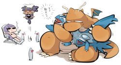 ! 1boy 2girls :v anabel_(pokemon) animal_focus bikini black_bikini black_eyes chibi claws creatures_(company) dark-skinned_female dark_skin dragon dragonite expressionless full_body game_freak gen_1_pokemon gen_3_pokemon grabbing_from_behind highres iris_(pokemon) jumping latios legendary_pokemon long_hair looking_at_another multiple_girls multiple_others nintendo open_mouth pain pokemon pokemon_(creature) pokemon_bw pokemon_sm purple_hair restrained saliva school_swimsuit simple_background smile standing sunbathing sunglasses sweat swimsuit tears tirarizun translation_request twintails very_long_hair white_background wiglett