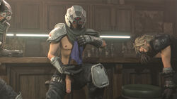 Rule 34 | blender (medium), censored, cloud strife, final fantasy, highres, panties, penis, shinra guard, shinra infantry uniform, tagme, unconscious, underwear