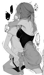 2girls arms_around_neck backless_dress backless_outfit bare_arms breasts commentary_request d0600059994959 dress frottage greyscale grinding hand_on_another&#039;s_thigh heart highres honkai:_star_rail honkai_(series) kafka_(honkai:_star_rail) korean_commentary long_hair medium_breasts monochrome motion_lines multiple_girls ponytail pussy_juice short_sleeves shoulder_blush skirt sleeveless sleeveless_dress spoken_heart stelle_(honkai:_star_rail) sweat thighhighs trailblazer_(honkai:_star_rail) yuri