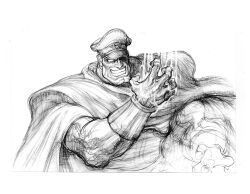1boy cape energy evil_grin evil_smile game_cg greyscale grin hat highres m._bison male_focus monochrome muscular muscular_male nishimura_kinu non-web_source official_art peaked_cap shoulder_pads smile solo street_fighter street_fighter_ii_(series) teeth veins veiny_hands white_eyes