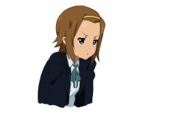 1girl blue_ribbon brown_hair jacket k-on! kicchi_(tmgk) neck_ribbon ribbon sakuragaoka_high_school_uniform school_uniform shirt short_hair simple_background solo tainaka_ritsu white_background white_shirt