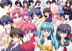 Rule 34 | 6+girls, ageha (kyoukai no rinne), animal print, apron, arm behind head, arm up, artist name, bare shoulders, bikini, black eyes, black hair, blue eyes, blue headwear, bob cut, braid, breasts, broom, character request, chinese clothes, cigarette, cleavage, cone horns, creator connection, double bun, fang, fur bikini, fuurinkan high school uniform, green hair, habi (hxdmwb), hair bun, hair ribbon, half-closed eyes, highres, higurashi kagome, holding, holding broom, horns, inuyasha, jacket, japanese clothes, kaede (inuyasha), kiba nanoka, kikyou (inuyasha), kimono, kunou kodachi, kuonji ukyou, kyoukai no rinne, large breasts, laughing, long hair, long sleeves, low ponytail, low twin braids, low twintails, lum, maison ikkoku, mamiya sakura, mana (mermaid saga), mao (takahashi rumiko), medium hair, mermaid saga, multiple girls, nun, open mouth, otonashi kyouko, own hands together, pink eyes, pink hair, pink shirt, ponytail, print bikini, purple eyes, purple hair, ranma-chan, ranma 1/2, red eyes, red hair, red jacket, ribbon, rin (inuyasha), sango (inuyasha), saotome ranma, sarashi, school uniform, shampoo (ranma 1/2), shirt, short hair, signature, smile, strapless, strapless bikini, swimsuit, takahashi rumiko (style), tangzhuang, tendou akane, tiger print, twin braids, twintails, uehara doh, urusei yatsura, v, yellow apron, yellow bikini, yellow ribbon