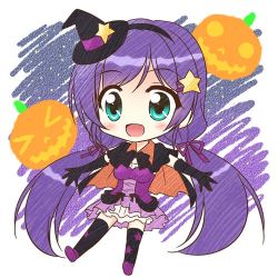 Rule 34 | &gt; &lt;, 1girl, aqua eyes, artist name, artist request, black bow, black cape, black capelet, black choker, black gloves, black legwear, black ribbon, blush, bow, breasts, cape, capelet, chibi, choker, cleavage, collarbone, cross-laced clothes, cross-laced dress, dancing stars on me!, dress, elbow gloves, female focus, frill trim, frilled dress, frilled skirt, frills, full body, gloves, green eyes, hair between eyes, hair ornament, hair ribbon, hairclip, halloween, hat, high heels, long hair, long twintails, looking at viewer, love live!, love live! school idol project, low twintails, lowres, mini hat, mini witch hat, o o, orange cape, outstretched arms, parted lips, plaid clothes, plaid skirt, pleated, pleated skirt, pumpkin, purple dress, purple footwear, purple hair, purple ribbon, purple skirt, ribbon, skirt, small breasts, smile, solo, star (symbol), star hair ornament, star print, tojo nozomi, twintails, two-tone cape, white skirt, witch hat