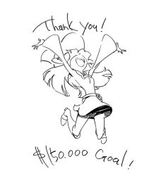 Rule 34 | 10s, 1girl, artist request, belt, boots, dollar sign, dress, english text, female focus, full body, greyscale, hat, jumping, kagari atsuko, kickstarter, little witch academia, long hair, monochrome, non-web source, official art, open mouth, simple background, sketch, solo, thank you, trigger (company), white background, witch, witch hat