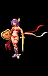 1girl animated animated_gif ass athena_(series) bikini breasts butt_crack cleavage long_hair navel neo_geo_battle_coliseum princess_athena purple_hair sandals shield snk solo swimsuit sword weapon wedgie