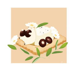 Rule 34 | bear, chai (drawingchisanne), commentary request, cracker, flower, food, food focus, herb, holding, holding food, no humans, olive, on food, original, polar bear, signature, simple background, undersized animal