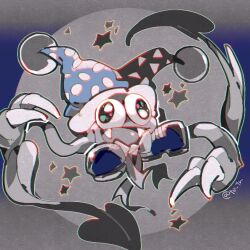 bow chromatic_aberration claws fangs full_body hat jester_cap kirby_(series) looking_at_viewer marx_(kirby) nintendo no_humans open_mouth pokemon pokemon_(creature) solo star_(symbol) tetori twitter_username