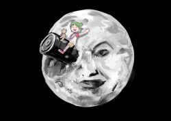 1girl a_trip_to_the_moon arm_up black_background brown_shorts child closed_eyes crash crossover duralumin facing_viewer green_hair highres koiwai_yotsuba lips looking_at_another medium_hair moon one_eye_closed open_mouth parted_lips potsato quad_tails raglan_sleeves raised_eyebrows red_footwear riding riding_rocket rocket rocket_ship shirt shorts simple_background sitting socks spacecraft stuffed_animal stuffed_toy teddy_bear waving white_socks wide_shot yotsubato!