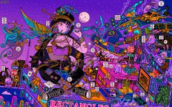 Rule 34 | 1girl, absurdly detailed composition, absurdres, ace (playing card), animal ears, armlet, arsnzip, artist name, bandaid, banknote, bitcoin, black hair, blunt bangs, boat, bob cut, bracelet, breasts, bubble, bug, building, butterfly, butterfly net, cable, cactus, can, car, card, cellphone, chain, chest tattoo, city, city lights, cityscape, cleavage, cloud, coca-cola, coin, commentary, complex exterior, condenser unit, converse, creature, crescent, dollar bill, dominoes, drink can, earrings, english commentary, english text, facial tattoo, fishnet sleeves, fishnets, food, fruit, full body, giant, giantess, hair ornament, hairband, hand net, hat, heterochromia, highres, holding, holding butterfly net, holding net, insect, jacket, jewelry, knob, lace, ladder, leather, leather jacket, lottery ticket, math, medium breasts, medium hair, money, monstera deliciosa, moon, motor vehicle, nail polish, neon lights, neon palette, neon sign, net, news, night, no entry sign, orange (fruit), original, outdoors, pants, patch, pepe the frog, phone, plant, playing card, rabbit ears, railing, road sign, sign, single wing, sitting, smartphone, soda can, solo, stop sign, strawberry, tattoo, television, tentacles, top hat, twilight, ufo, watch, watercraft, wings, wire, wristwatch