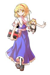 1girl alice_margatroid alphes_(style) bare_arms black_boots blonde_hair blue_dress book boots capelet commentary_request dairi doll dress frilled_dress frilled_sleeves frills full_body hair_between_eyes hairband highres holding holding_book jewelry large_variant_set parody puffy_short_sleeves puffy_sleeves red_hairband ring shanghai_doll short_hair short_sleeves solo standing style_parody tachi-e thumb_ring touhou transparent_background variant_set white_capelet
