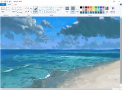 art_program_in_frame beach christian_young cloud cloudy_sky day horizon landscape microsoft_paint_(medium) microsoft_paint_(software) no_humans original outdoors painterly scenery shore sky surf
