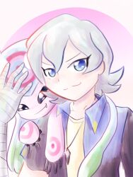 Rule 34 | bandaged arm, bandages, blue eyes, blush, digimon, digimon (creature), digimon ghost game, fang, higashimitarai kiyoshiro, highres, jellyfish girl, jellymon, looking at viewer, monster girl, short hair, smile, tentacle hair, tentacles, tezuze, white hair