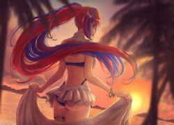 Rule 34 | 1girl, ass, bikini, bikini skirt, blue bikini, breasts, female alear (fire emblem), female alear (seaside dragon) (fire emblem), fire emblem, fire emblem engage, fire emblem heroes, gold armlet, gold thighlet, highres, long hair, medium breasts, multicolored hair, multicolored swimsuit, nekoyashiki 08, nintendo, ocean, official alternate costume, official alternate hairstyle, outdoors, red bikini, showgirl skirt, solo, split-color hair, sunset, swimsuit, thick thighs, thighs, upskirt, very long hair, white bikini