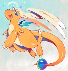 blue_eyes claws commentary dragon dragonite fang gen_1_pokemon head_wings mega_dragonite mega_pokemon nintendo no_humans pokemon pokemon_(creature) smile symbol-only_commentary wings zambiie