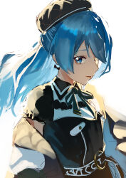 Rule 34 | 1girl, a shime, absurdres, backlighting, beret, black hat, blue eyes, blue hair, bow, bow earrings, bright background, collar, collared shirt, commentary, earrings, floating hair, green ribbon, hair between eyes, hashtag-only commentary, hat, highres, hololive, hoshimachi suisei, hoshimachi suisei (casual), jacket, jacket partially removed, jewelry, light smile, long hair, looking at viewer, o-ring, off shoulder, official alternate costume, official alternate hairstyle, open clothes, open jacket, quilted headwear, ribbon, shirt, simple background, single earring, solo, star (symbol), star in eye, symbol in eye, thigh strap, virtual youtuber, white background