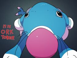1other bad_tag boke-chan brionne brown_eyes clown_nose dress flippers gen_7_pokemon looking_at_viewer nintendo october perspective pokemon pokemon_(creature) sea_lion simple_background snout straight-on whiskers white_dress